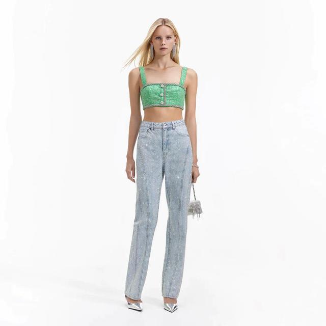 Green Boucle Crop Top Product Image