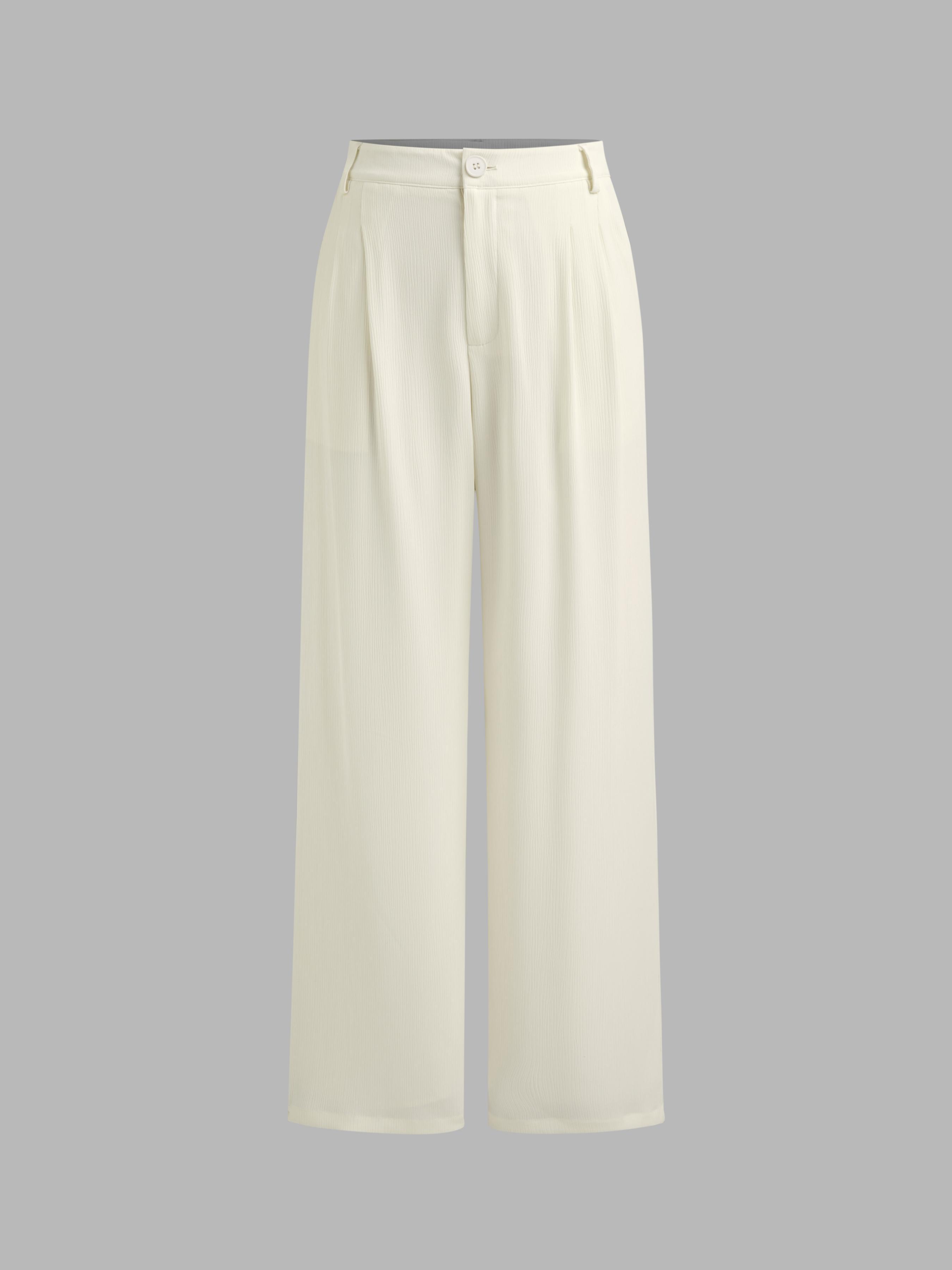 Mid Rise Solid Pocket Wide Leg Trousers Product Image