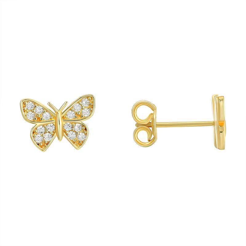 Taylor Grace 10k Gold Cubic Zirconia Butterfly Stud Earrings, Womens, White Product Image