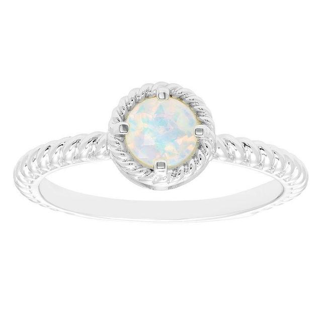 Boston Bay Diamonds Sterling Silver Genuine Opal Rope Halo Stacking Ring, Womens Product Image