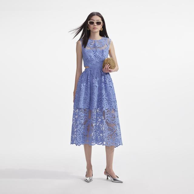 Blue Lace Cut Out Midi Dress Product Image