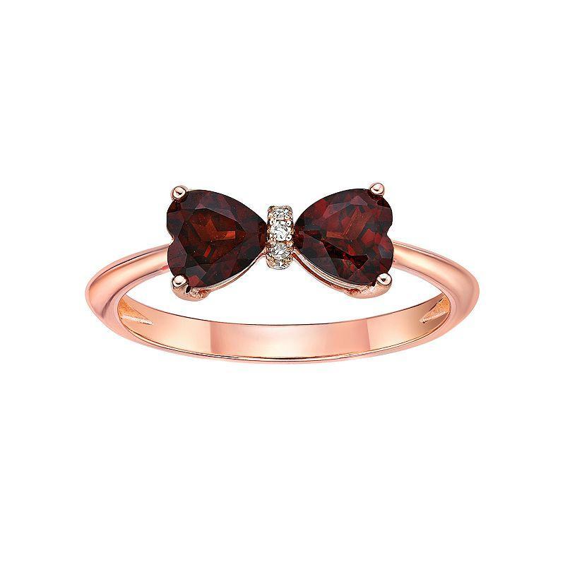 Gemminded 18k Rose Gold Plated Sterling Silver Heart-Shaped Garnet & Diamond Accented Ring, Womens Pink Tone Product Image