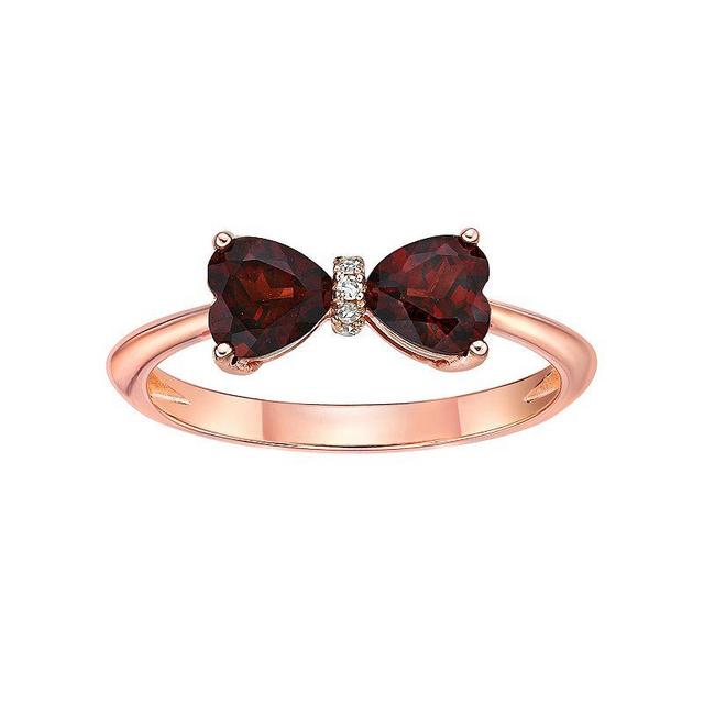 Gemminded 18k Rose Gold Plated Sterling Silver Heart-Shaped Garnet & Diamond Accented Ring, Womens Red Product Image