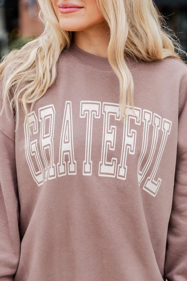 Grateful Block Mocha Oversized Graphic Sweatshirt Product Image