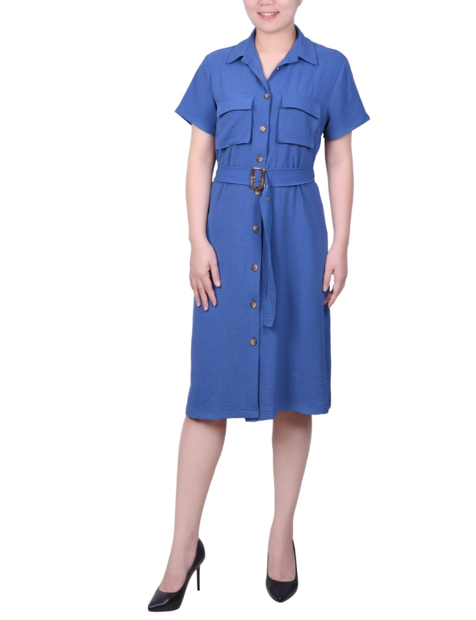 NY Collection Short Sleeve Belted Shirtdress product image