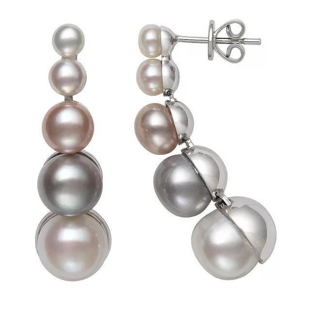 Sterling Silver Freshwater Cultured Pearl Graduated Drop Earrings, Womens Product Image