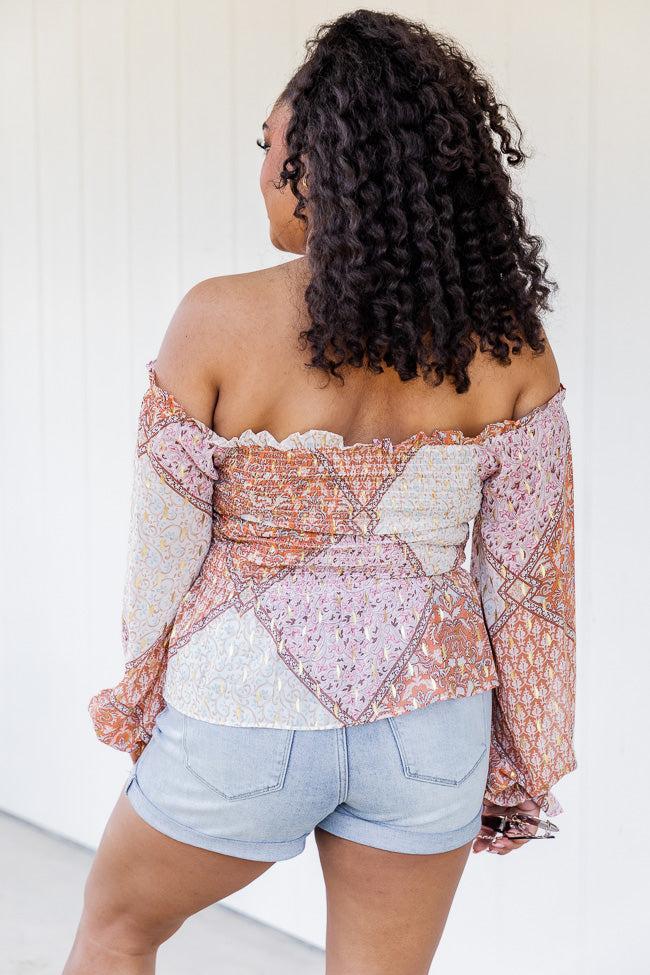 Saddle Up With Me Camel Patch Print Off The Shoulder Blouse FINAL SALE Product Image