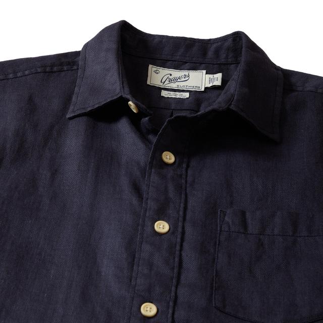 Amalfi Textured Hemp Linen Cotton Short Sleeve Shirt - Blue Steel Product Image