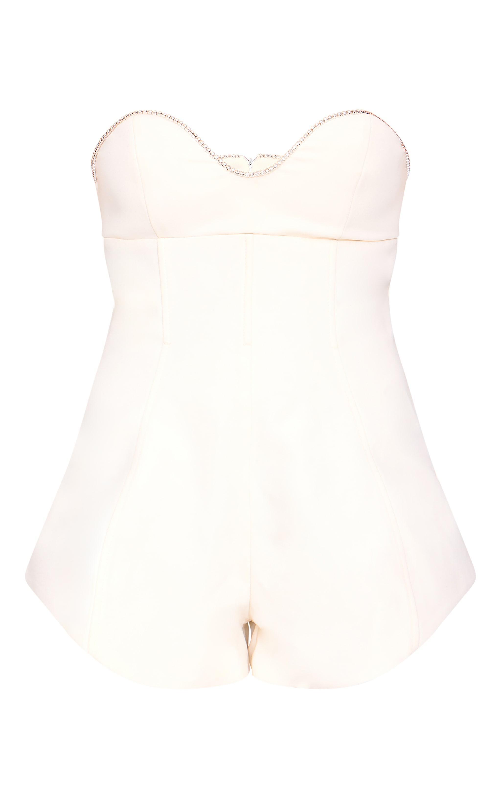 Cream Diamante Detail Bandeau Structured Romper Product Image