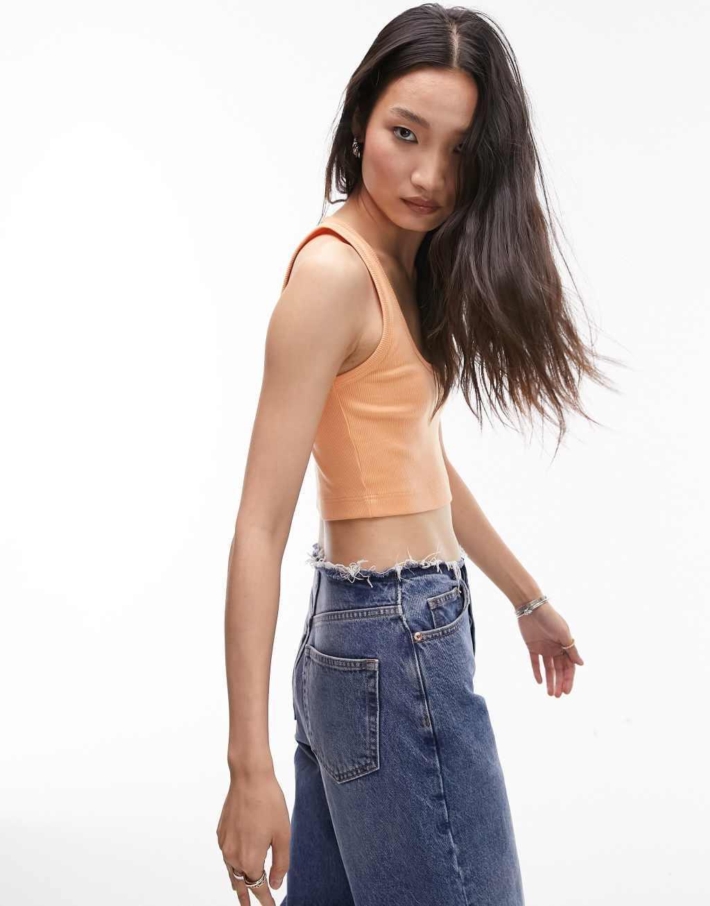 Topshop rib cropped top in orange Product Image