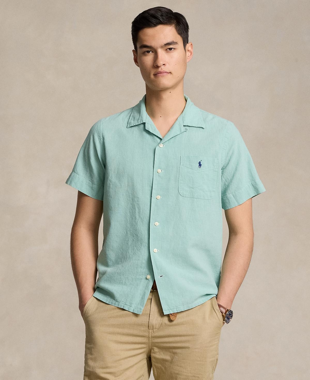 Men's Classic-fit Linen-cotton Camp Shirt In Beach Royal Product Image