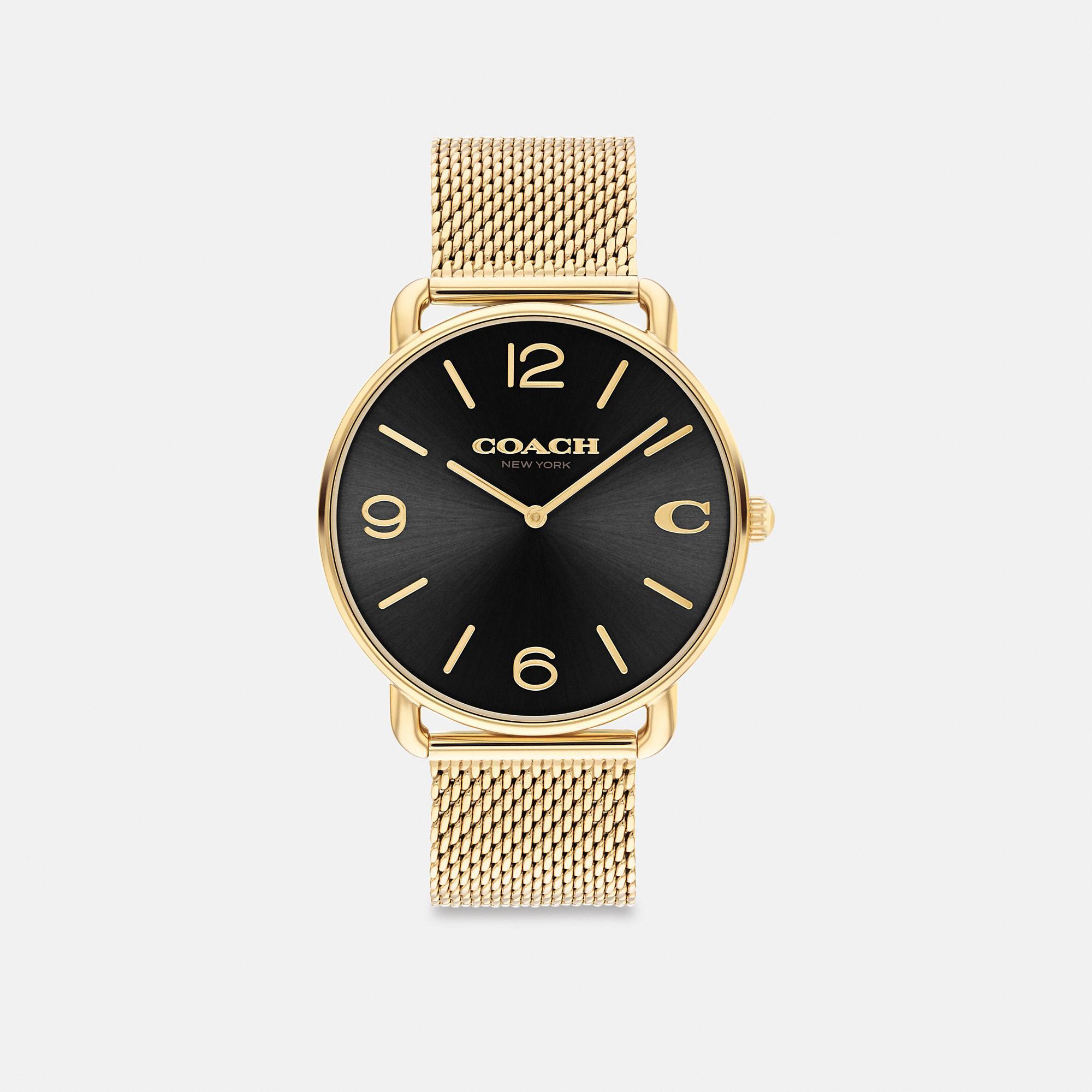 COACH Mens Elliot Quartz Analog Black Dial Gold Mesh Bracelet Watch Product Image