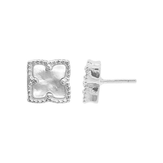 Adornia Brass Flower & Mother-of-Pearl Stud Earrings, Womens, Silver Tone Product Image