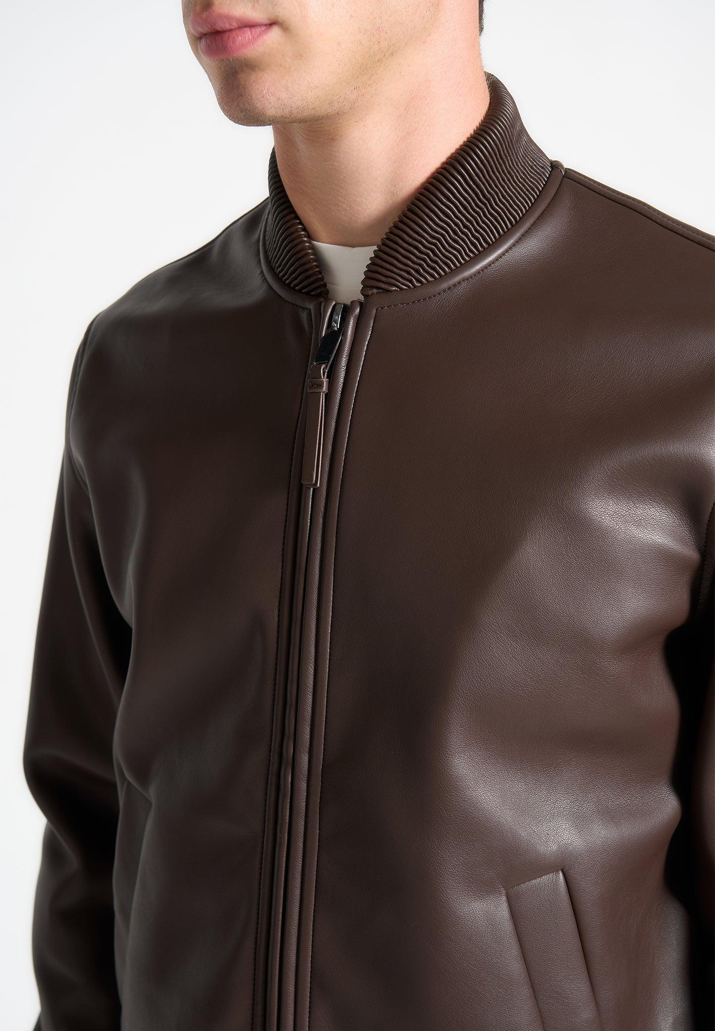 Leather Bomber Jacket - Brown Male Product Image