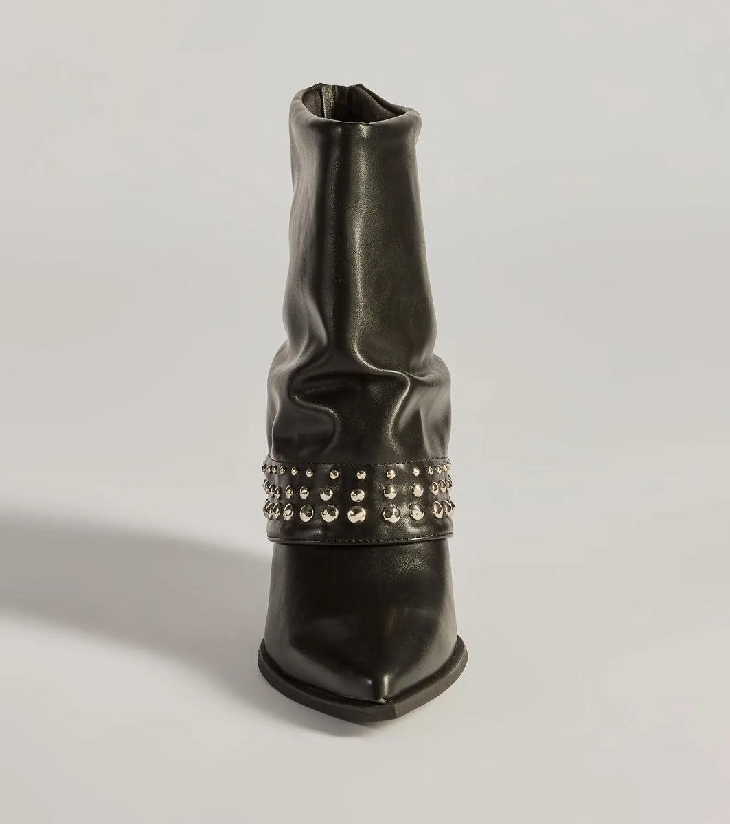 Stylishly Studded Faux Leather Fold-Over Booties product image