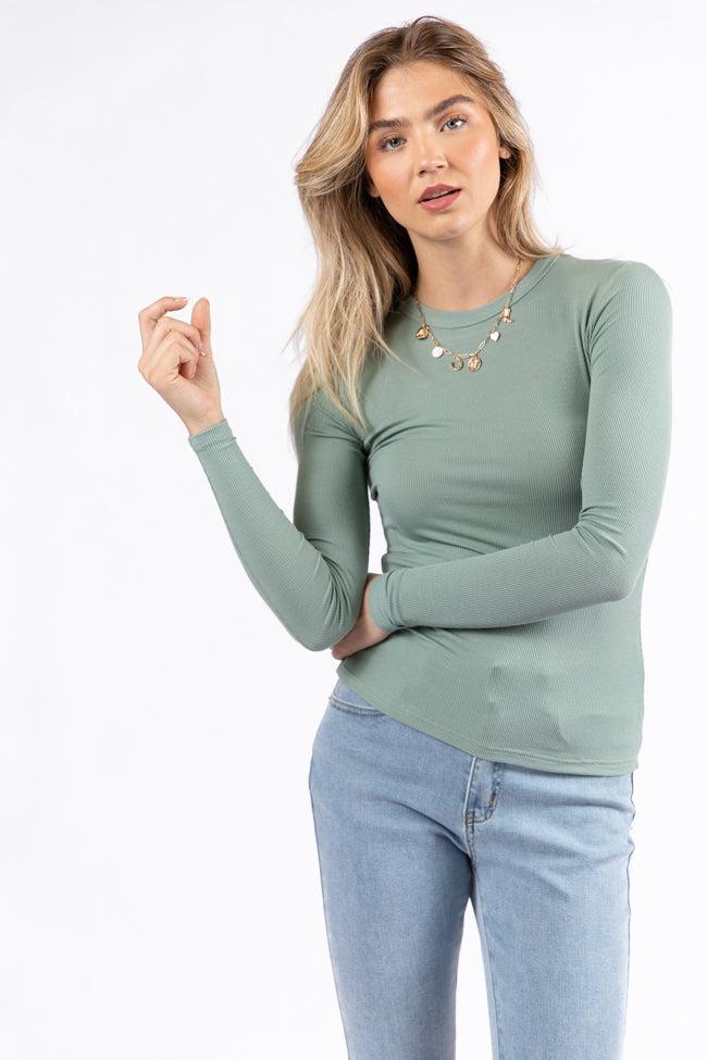 Make Your Choice Sage Ribbed Long Sleeve Tee Product Image