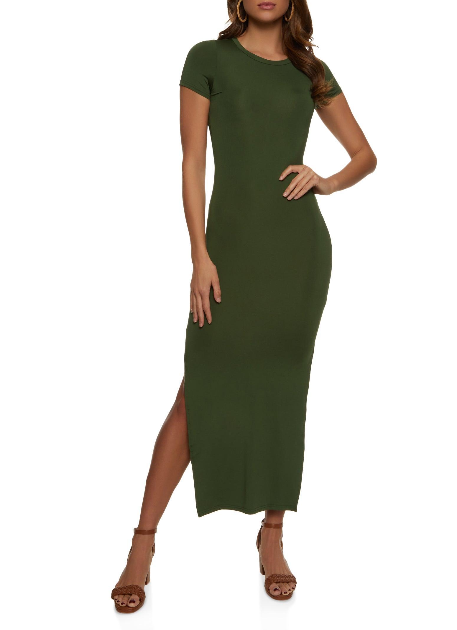 Womens Crew Neck Side Slit Maxi Dress Product Image