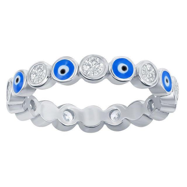 Sterling Silver Cubic Zirconia & Evil Eye Blue Enamel Ring, Womens Product Image