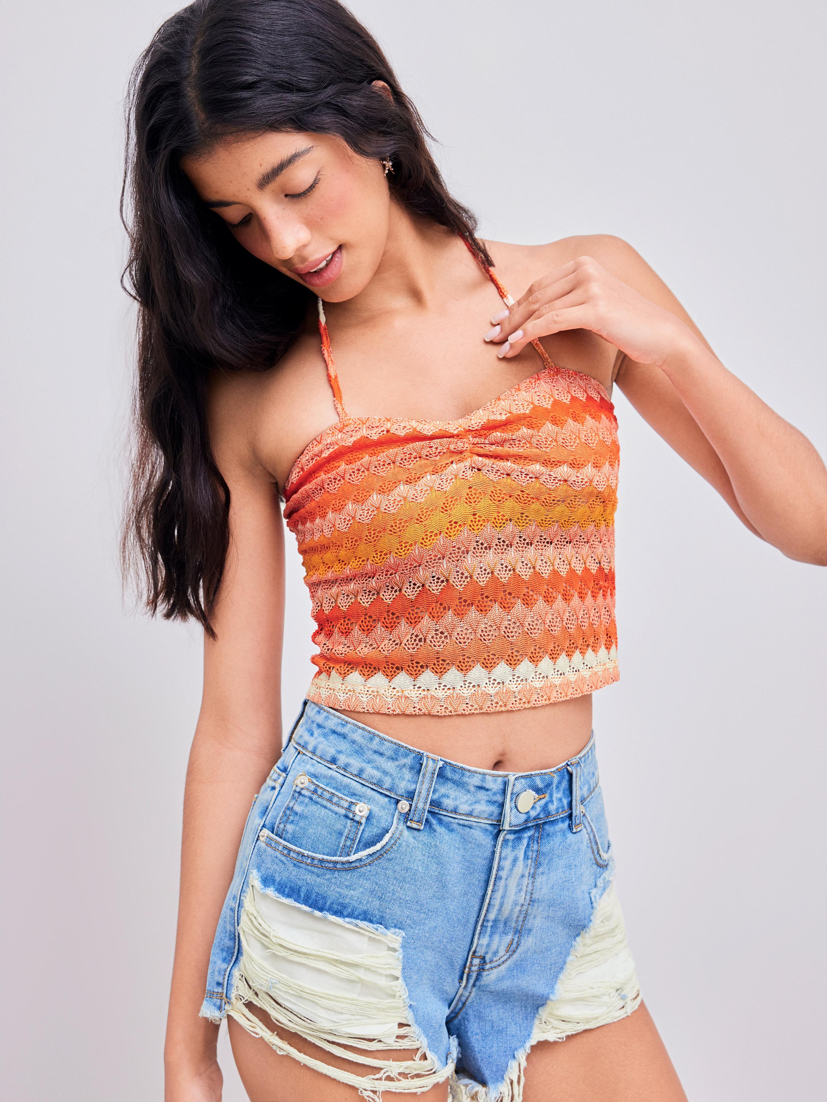 Halter Striped Ruched Crop Top Product Image