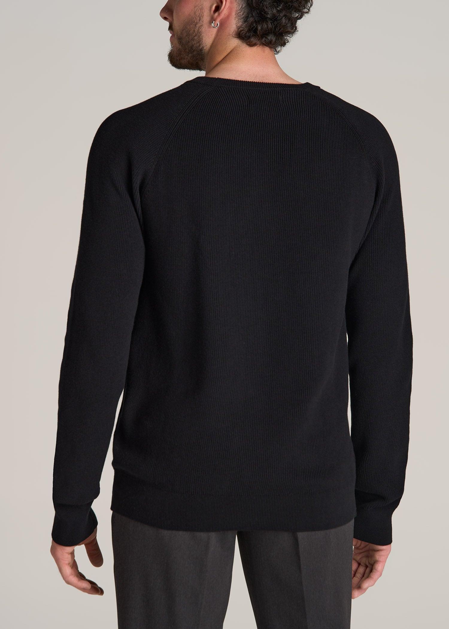 Textured Heavy Knit Sweater for Tall Men in Black Male Product Image