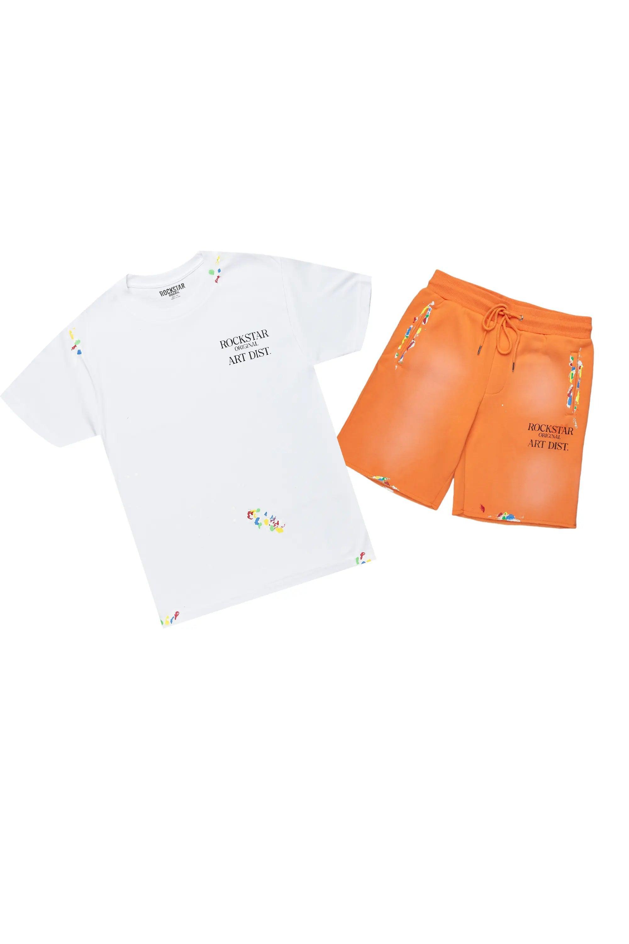 Rockstar Art Dist. White/Orange T-Shirt Short Set Male Product Image