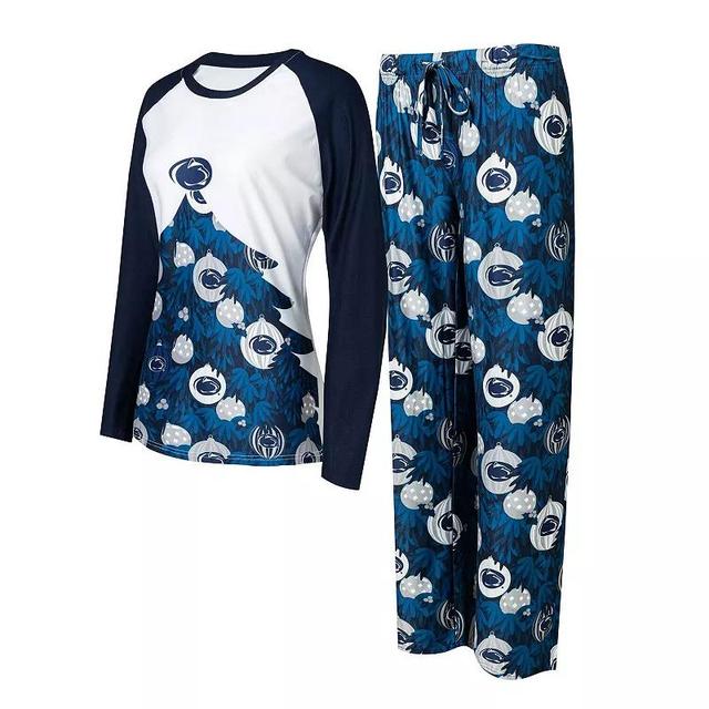 Womens Concepts Sport Penn State Nittany Lions Tinsel Ugly Sweater Long Sleeve T-Shirt & Pants Sleep Set Blue Product Image