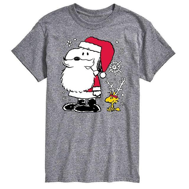 Big & Tall Peanuts Santa Reindeer Tee, Mens Med Grey Product Image