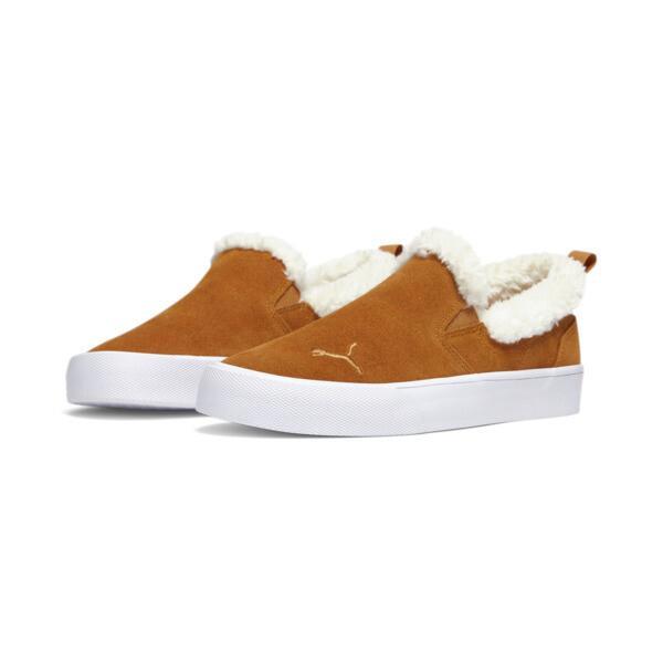 PUMA Bari Comfort Sherpa Women's Slip-On Shoes in Desert Tan/Whisper White Product Image