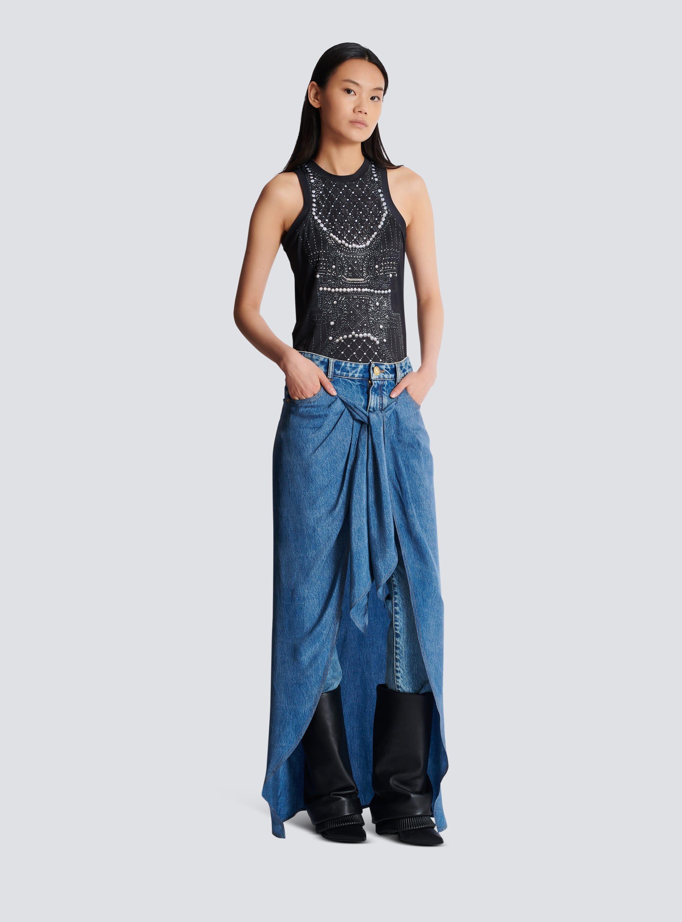 Denim jeans with draped skirt Product Image