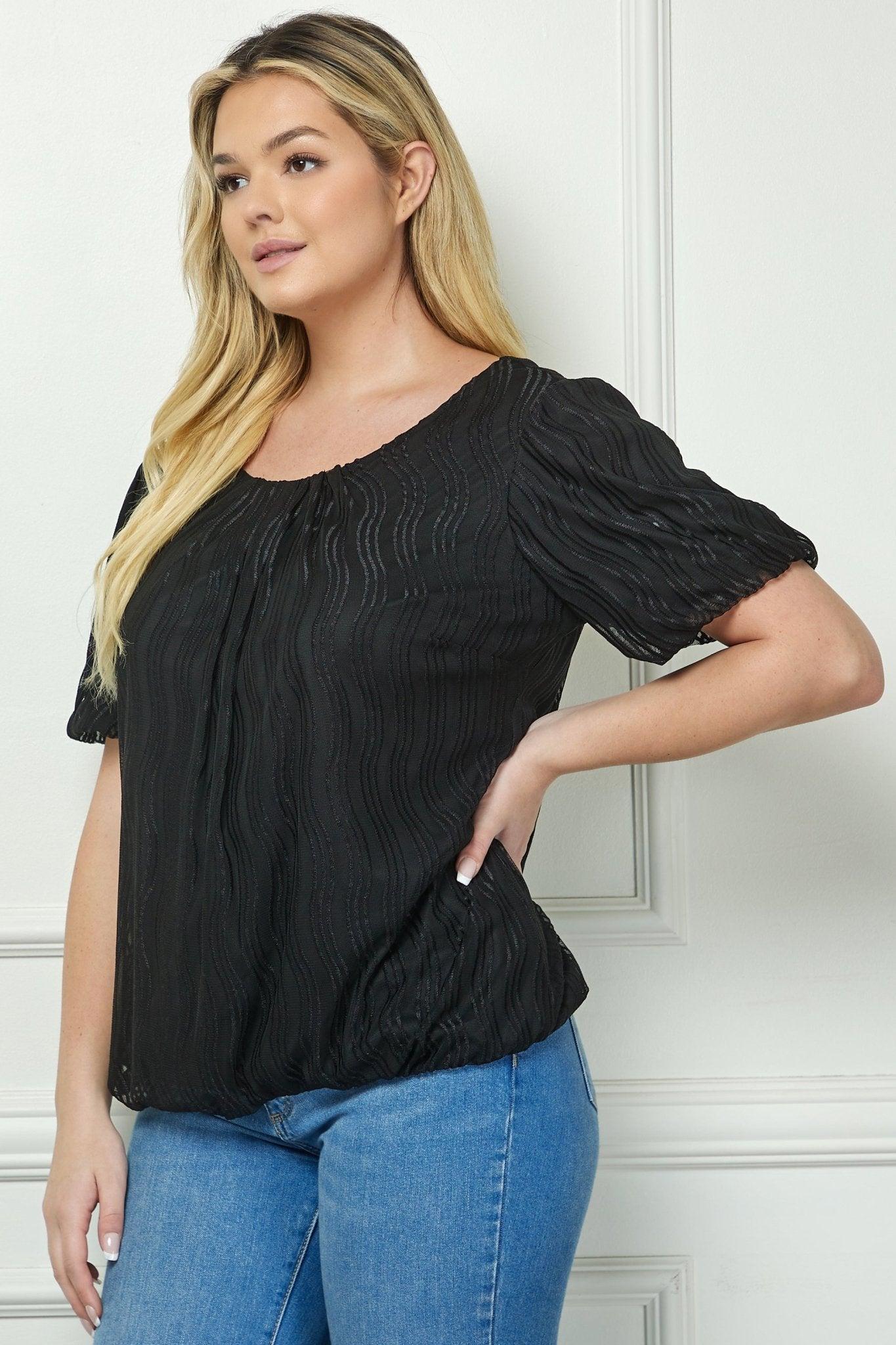 Short Puff Sleeve Scoop Neck Bubble Blouse - Plus Product Image