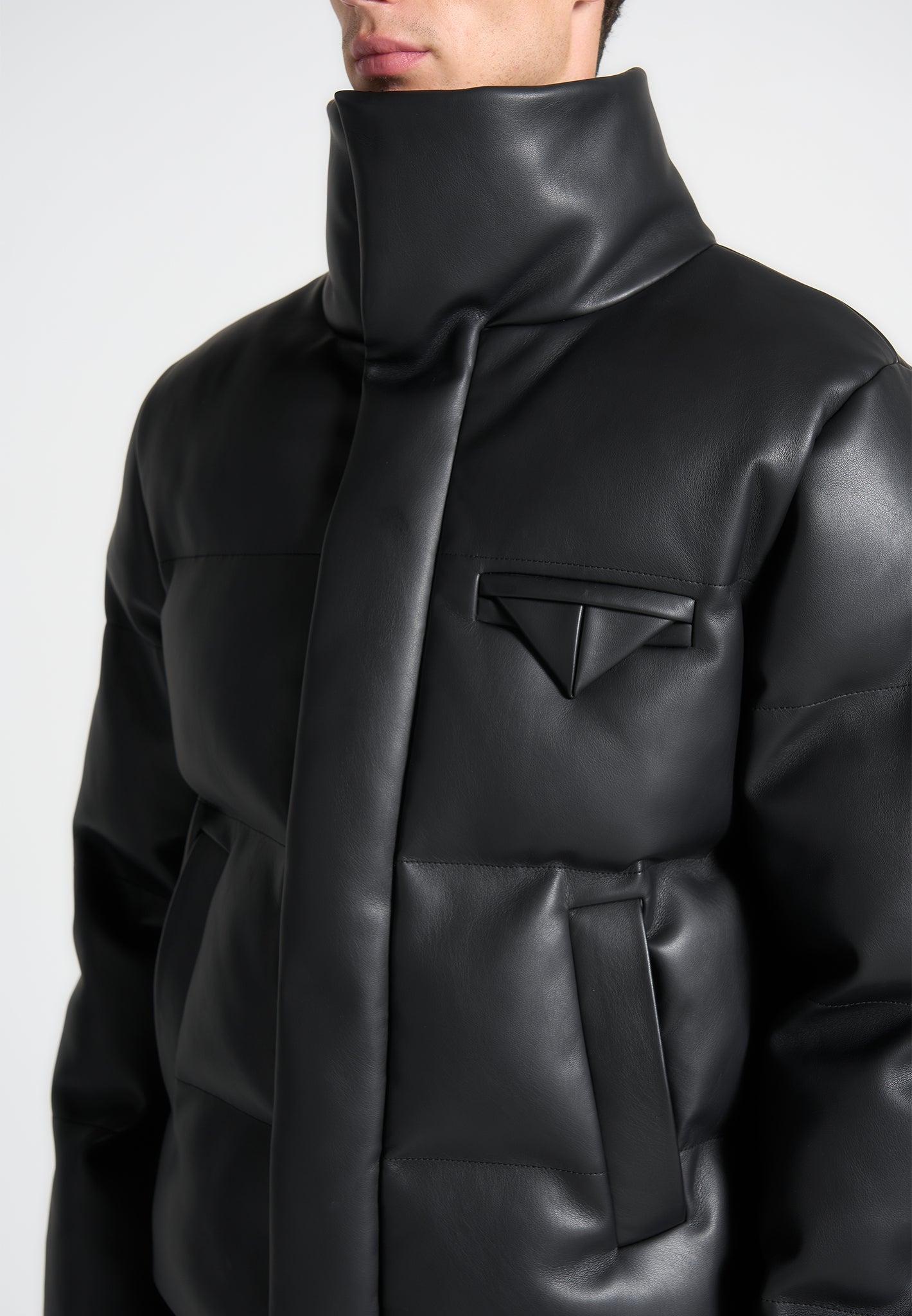 Leather Puffer Jacket - Black Male Product Image