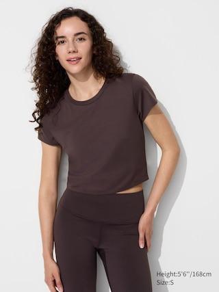 Womens Ultra Stretch Airism Cropped T-Shirt Dark Brown Small UNIQLO US Product Image