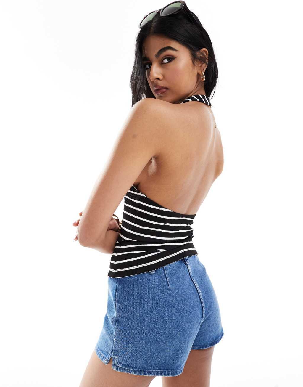 ASOS DESIGN stripe halter neck top Product Image