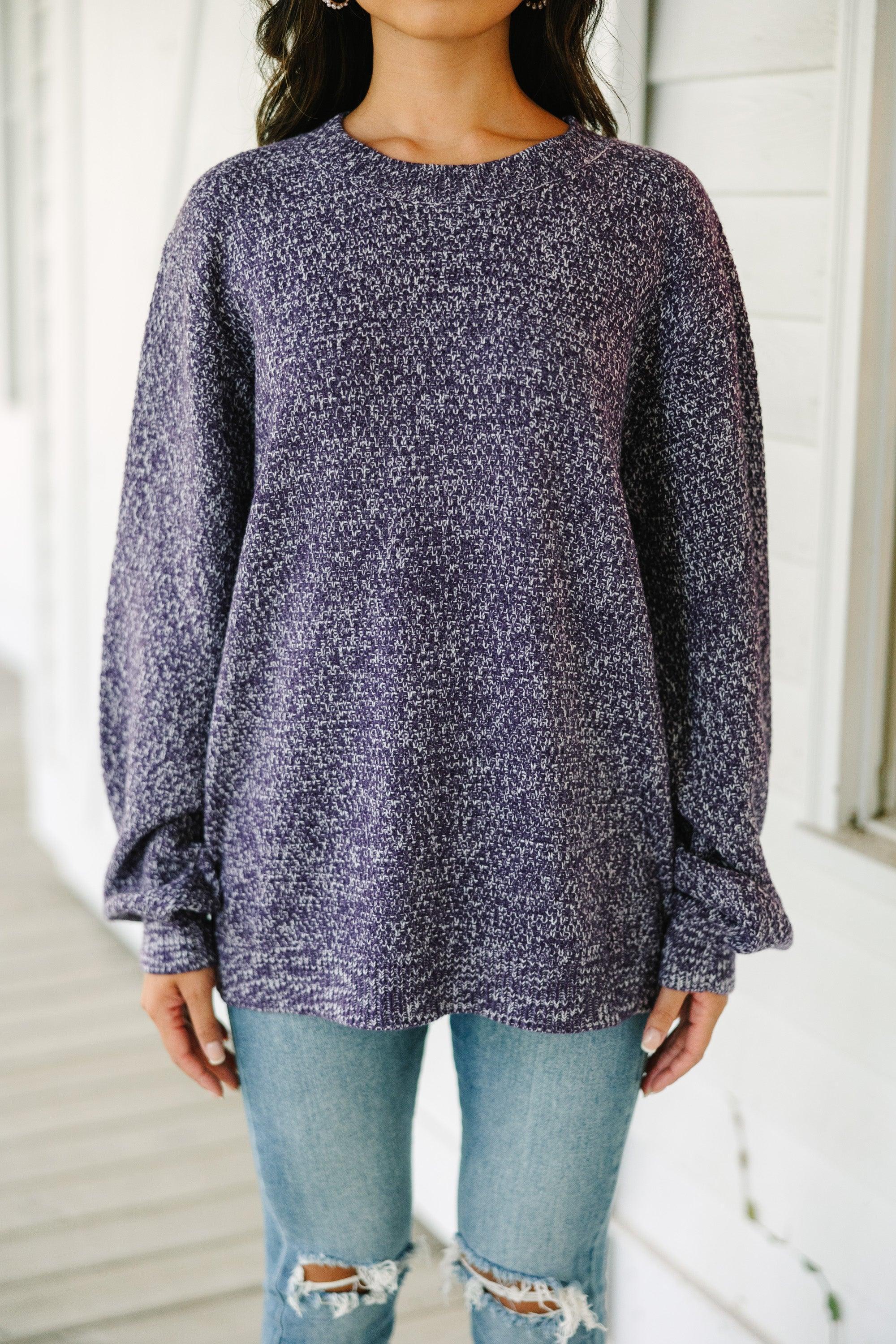 The Slouchy Plum Purple Bubble Sleeve Sweater Female Product Image