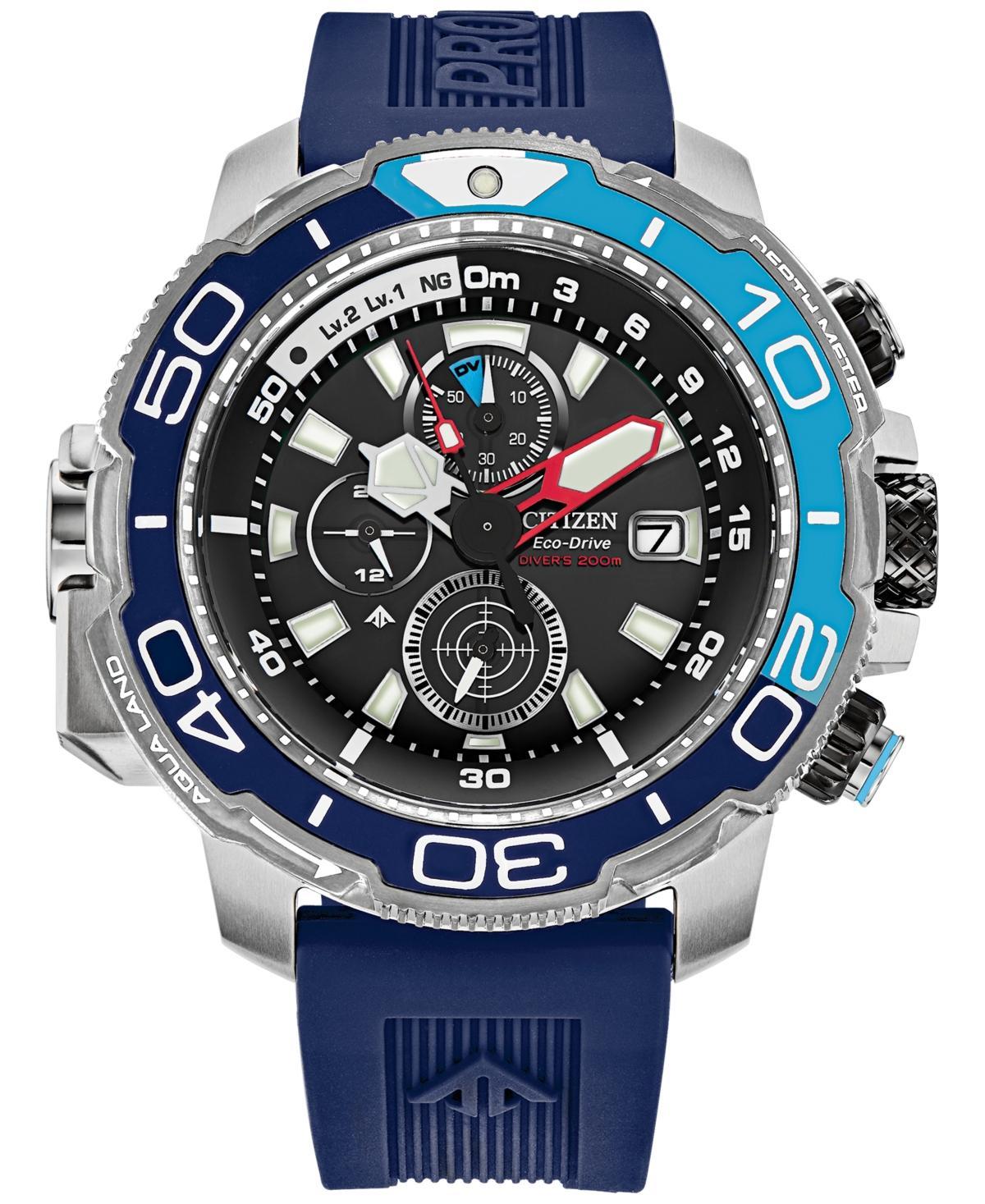 Citizen Eco-Drive Mens Chronograph Promaster Aqualand Blue Polyurethane Strap Watch 46mm - Silver Product Image