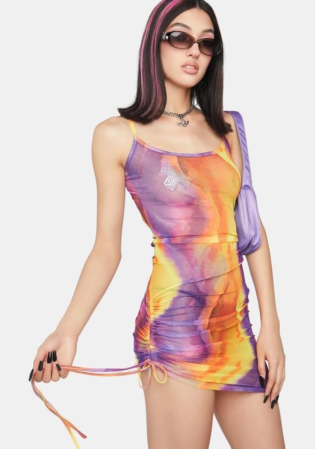 O Mighty Sunset Print Sheer Mesh Mini Dress - Multi Product Image