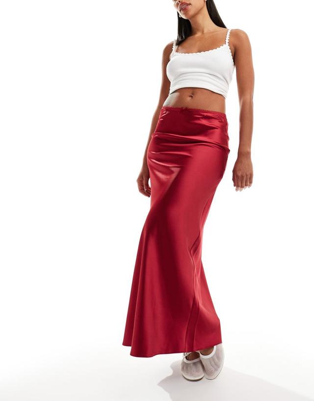 Miss Selfridge satin bias maxi skirt in red Product Image