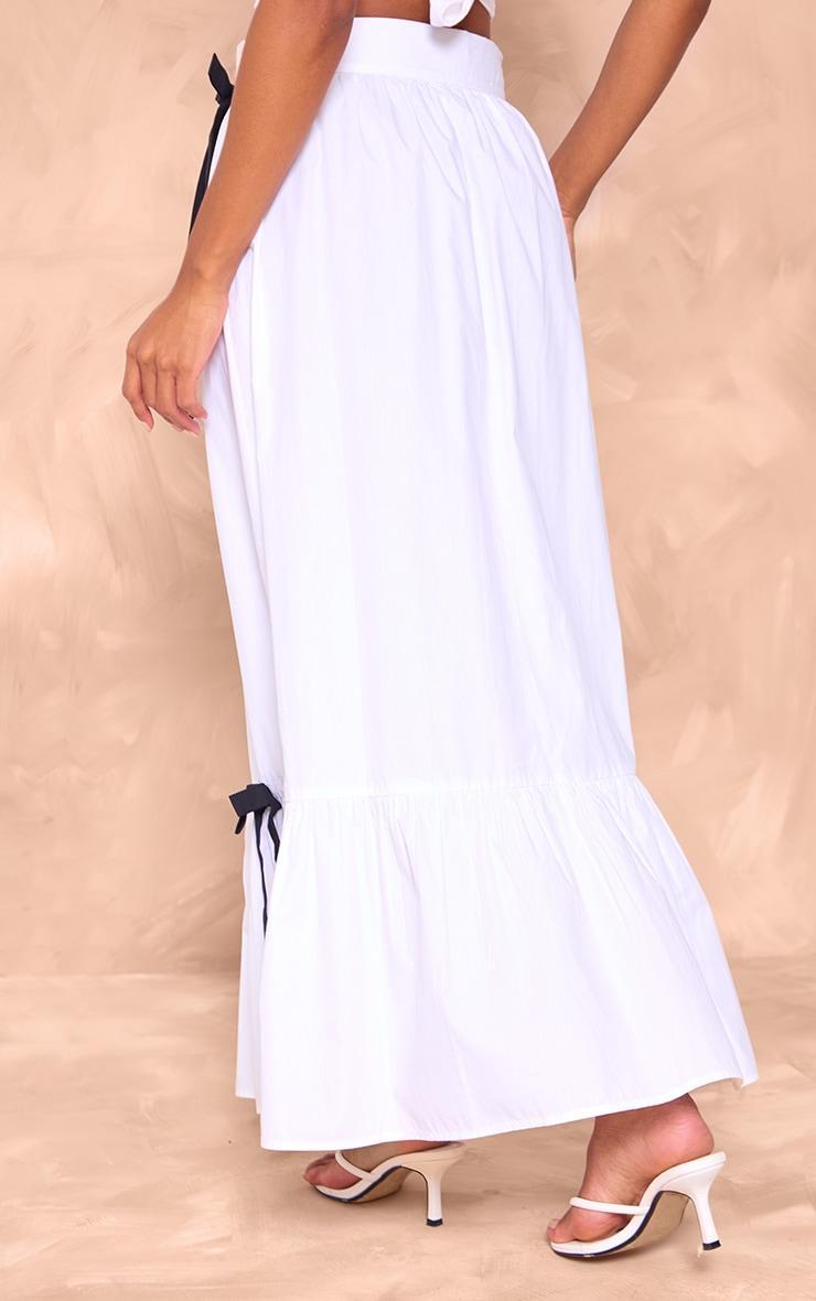 White Cotton Poplin Bow Detail Maxi Skirt Product Image