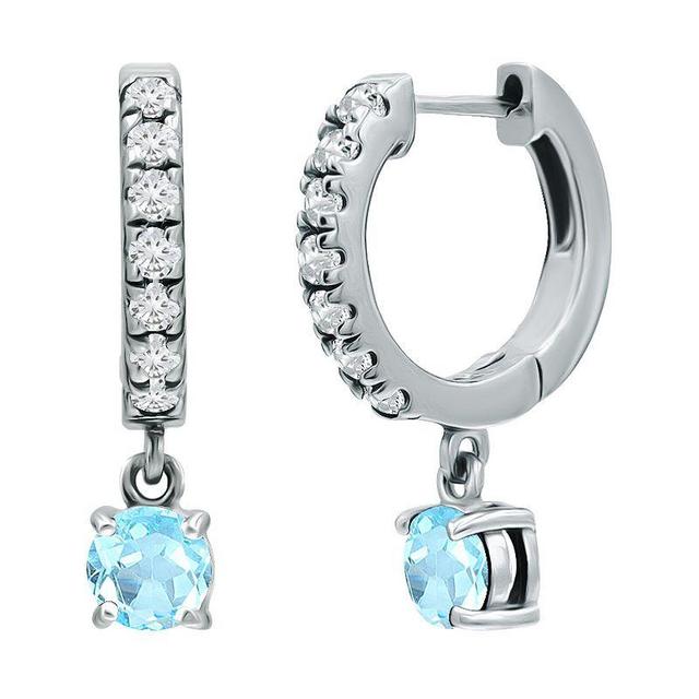 Aleure Precioso Sterling Silver Round with White Topaz Huggie Earrings, Womens, Silver Tone Blue Product Image