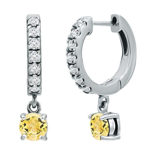 Aleure Precioso Sterling Silver Round with White Topaz Huggie Earrings, Womens, Silver Tone Yellow Product Image