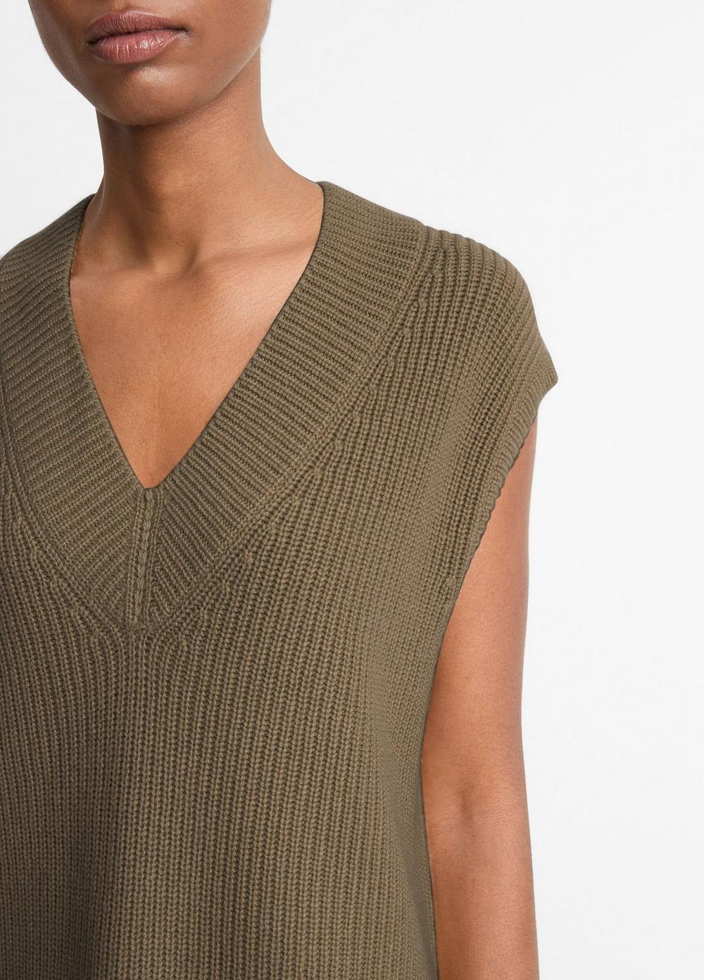 Womens Ribbed Wool-Cashmere V-Neck Sweater Vest, Vine, Size XL Vince Product Image