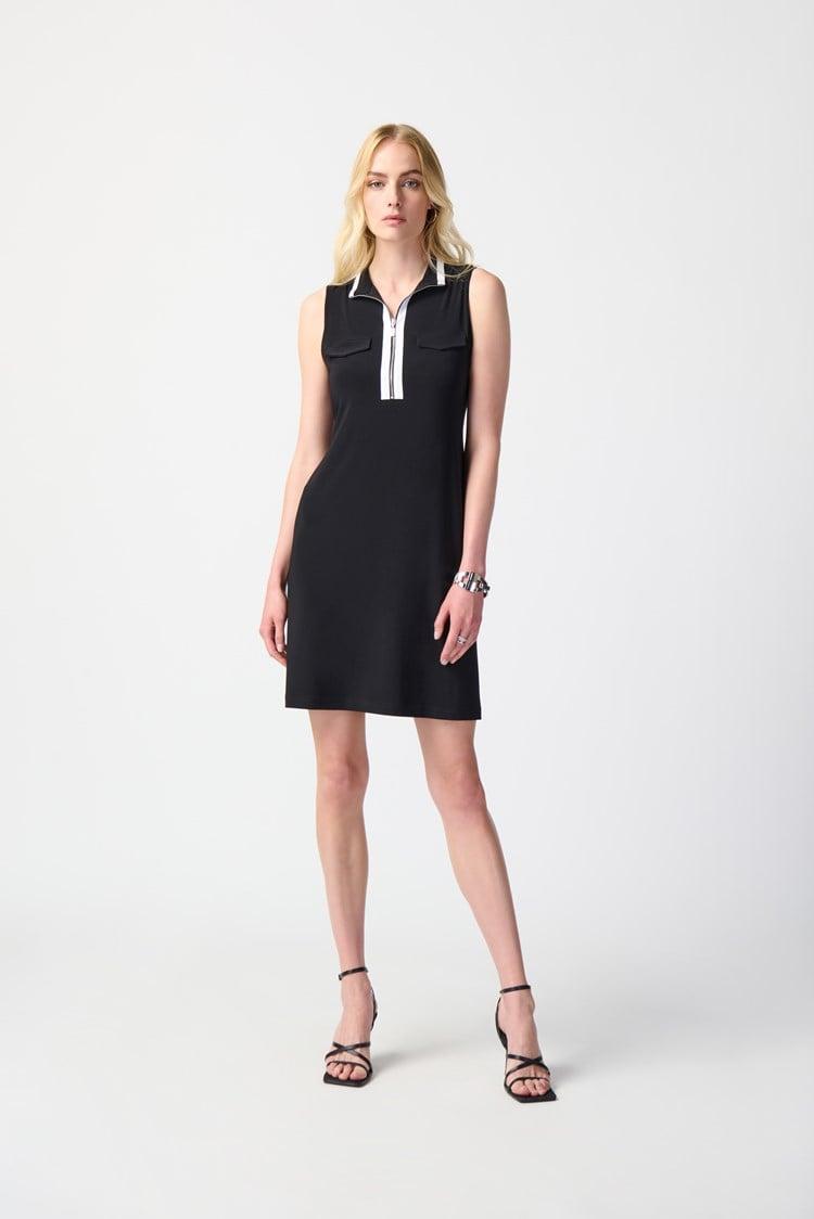 Silky Knit Sleeveless Shift Dress- Black/Vanilla Product Image