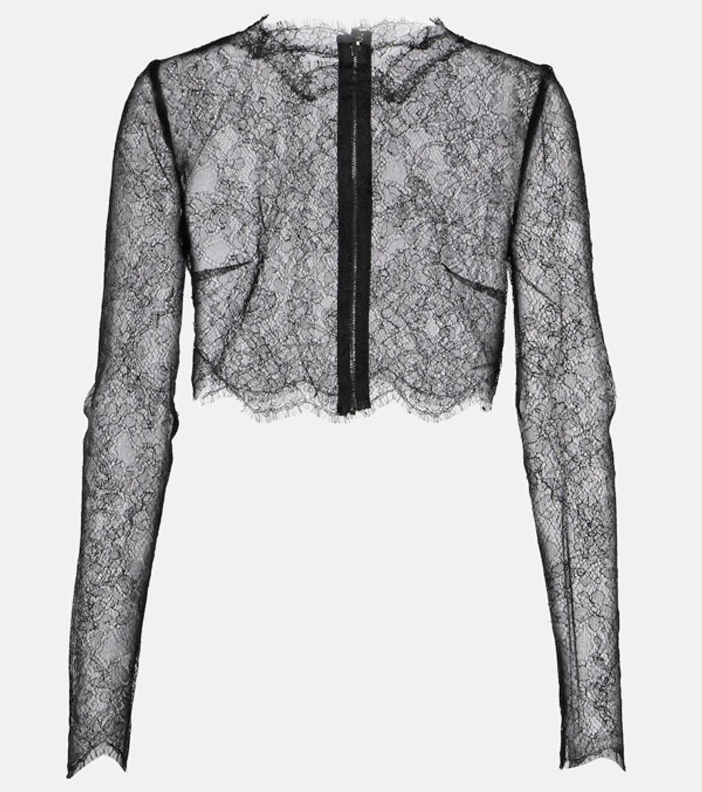 DOLCE & GABBANA Cropped Chantilly Lace Top In Black Product Image