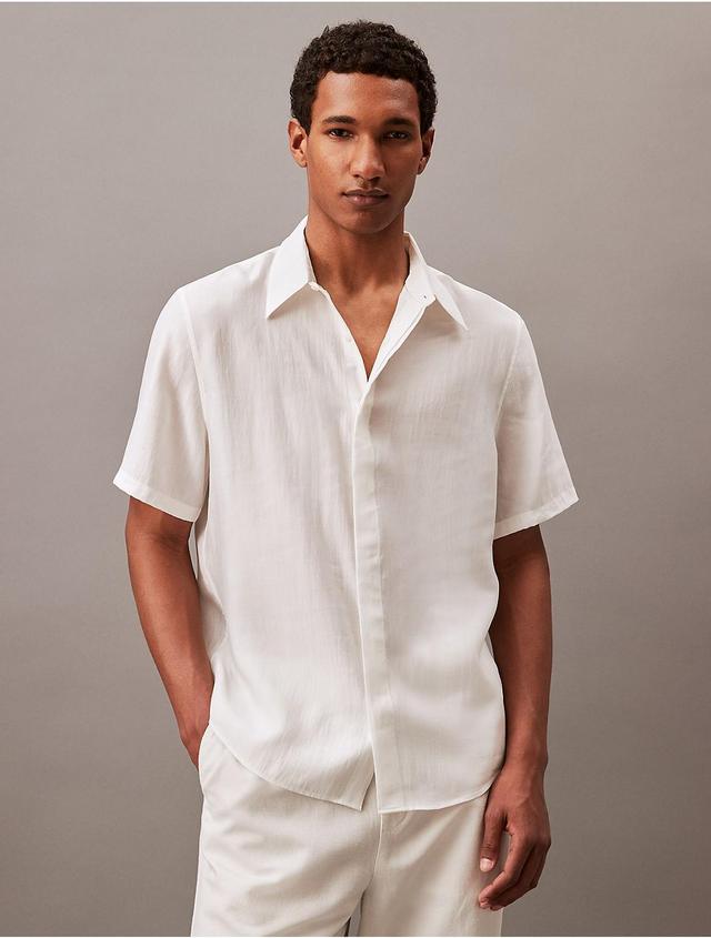 Calvin Klein Mens Textured Classic Button-Down Shirt - White - XS Product Image