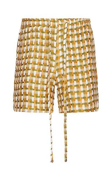 HARAGO Loose Weave Thread Texture Shorts in Mustard Product Image