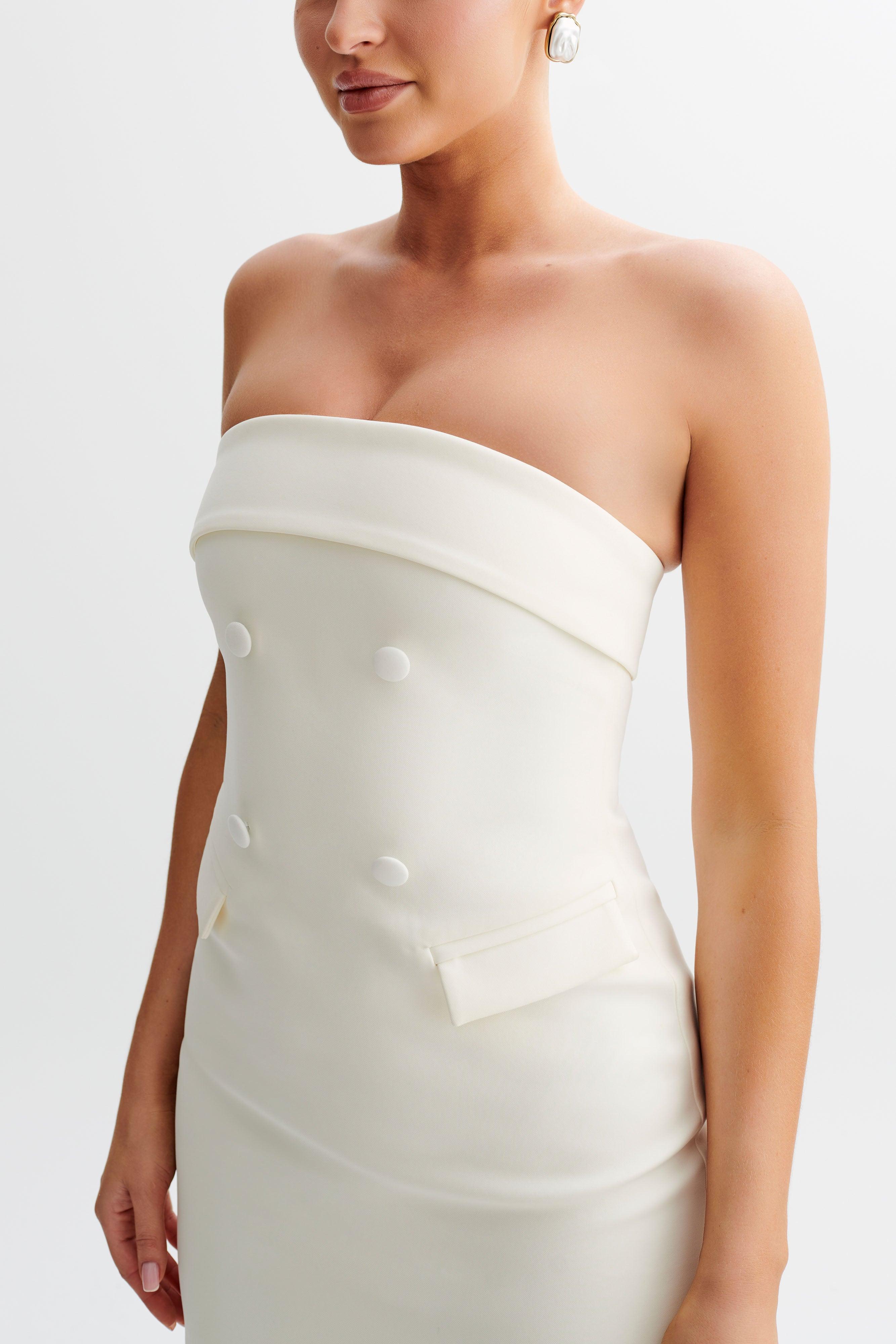 Abbie Strapless Suiting Mini Dress - Ivory Product Image