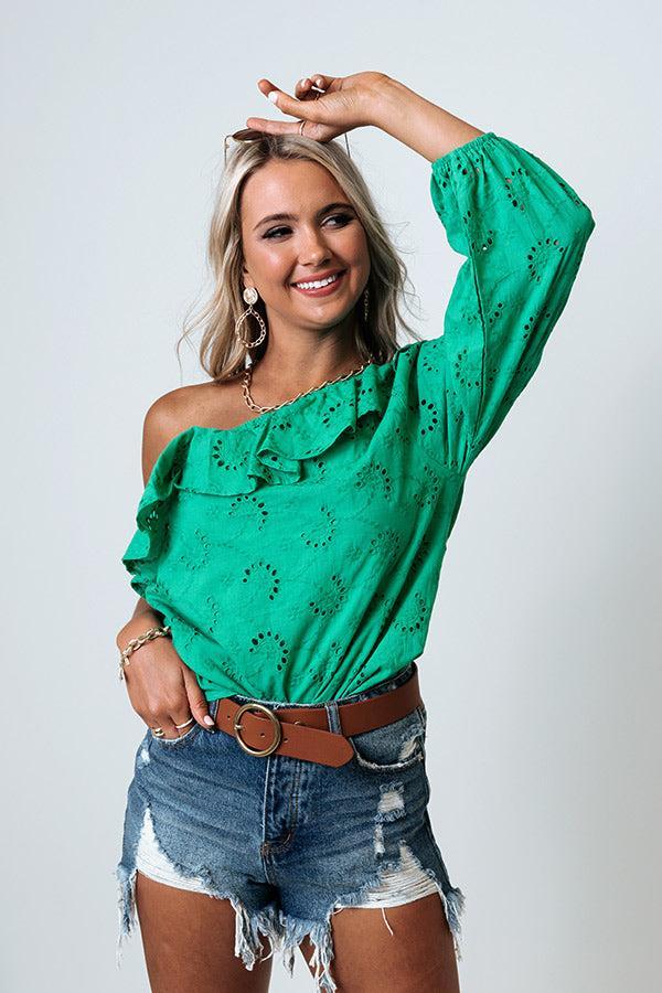 Serving Up Sangria Eyelet Top In Emerald Product Image