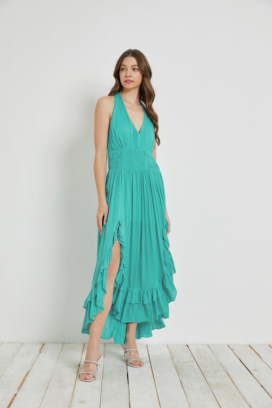 Crinkled Ruffle Halter-Dress Product Image