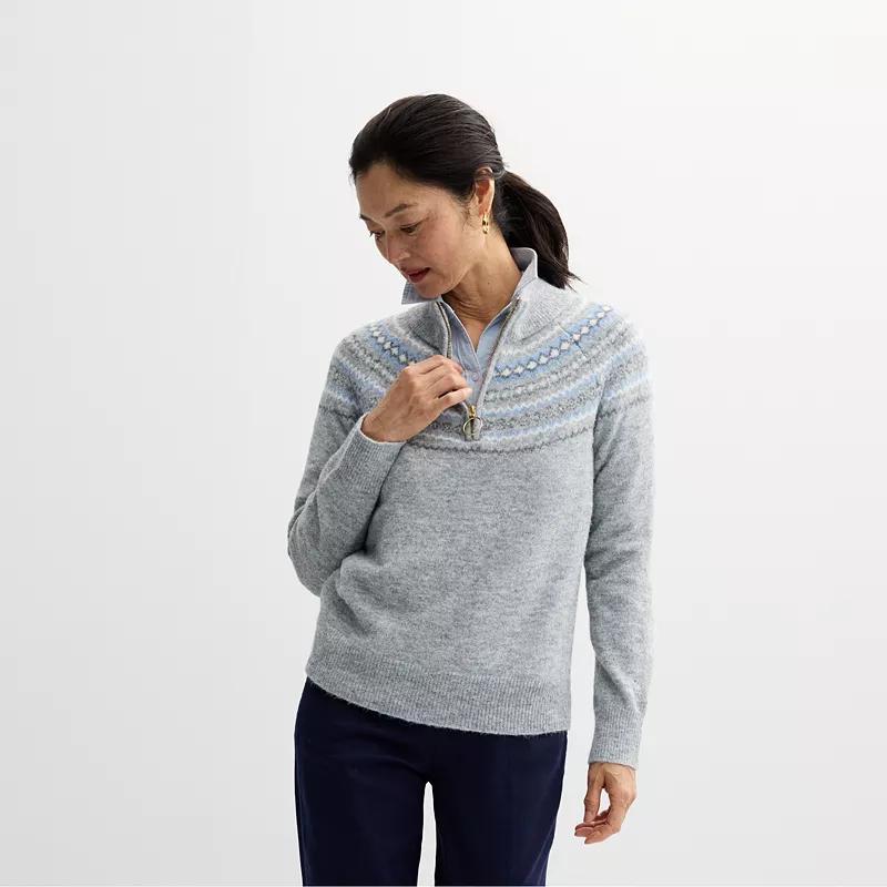 Womens Croft & Barrow Fairisle Quarter Zip Sweater Product Image