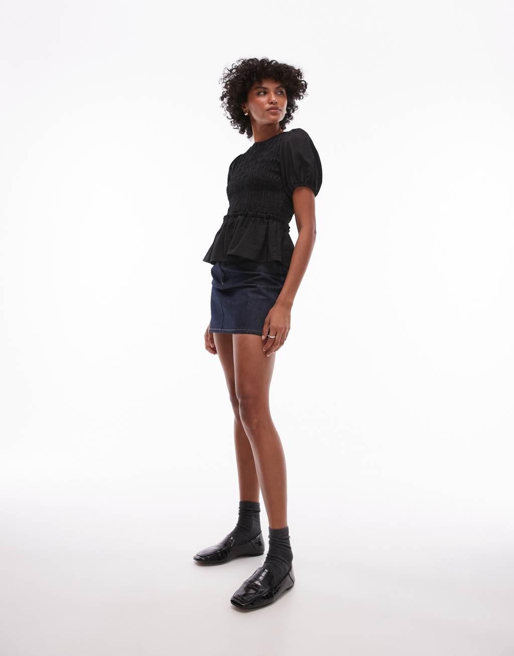 Topshop shirred top in black Product Image